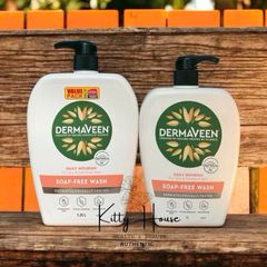 Sữa tắm và rửa mặt dịu nhẹ Dermaveen - Chai 1 lít cho da nhạy cảm, không chứa SLS, giúp duy trì độ ẩm và bảo vệ da hiệu quả.