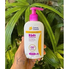 Kem chống nắng Cancer Council SPF 50+ Kids - Bảo vệ da nhạy cảm cho bé, tuýp 110ml và chai 200ml, không cay mắt, chống nước 4 giờ