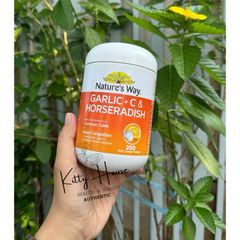 Viên uống Nature's Way Tỏi + Vitamin C & Cỏ Ngựa - Hỗ Trợ Miễn Dịch và Giảm Viêm Xoang, Lọ 200 Viên