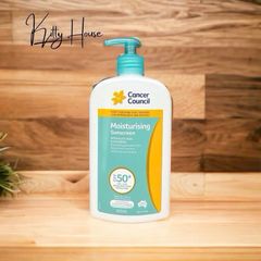 Kem Chống Nắng Dưỡng Ẩm Cancer Council SPF 50+ với Aloe Vera & Vitamin E - bảo vệ UVA/UVB, chai 500ml