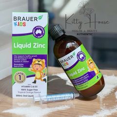 Siro Bổ Sung Kẽm Brauer Liquid Zinc 200ml Cho Trẻ Em - Hỗ Trợ Phát Triển Khỏe Mạnh và Tăng Đề Kháng, Không Đường, Hương Cam Tự Nhiên