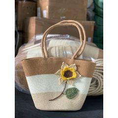 túi cói đi biển vân nổi size 43 cm thêu hoa hướng dương có khóa kéo cho nữ đựng đồ