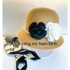 nón dạ  hai hoa trà dáng cụp xinh xắn (GIÁ TẠI XƯỞNG KHÔNG QUA TRUNG GIAN) (tuyển sỉ)