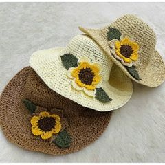 Mũ cói đi biển thủ công hoa hướng dương có lỗ thông hơi thoáng khí ngày hè, nón cói tinh xảo, nón rộng vành chống nắng  phù hợp đi biển, sống ảo…