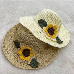 Mũ cói đi biển thủ công hoa hướng dương có lỗ thông hơi thoáng khí ngày hè, nón cói tinh xảo, nón rộng vành chống nắng  phù hợp đi biển, sống ảo…