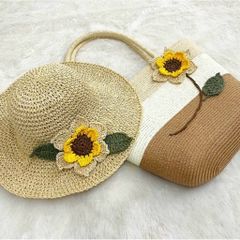 Mũ cói đi biển thủ công hoa hướng dương có lỗ thông hơi thoáng khí ngày hè, nón cói tinh xảo, nón rộng vành chống nắng  phù hợp đi biển, sống ảo…