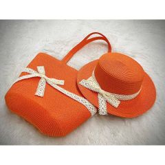 set túi cói đi biển đính nơ ren kèm nón cói nhiều màu sắc cho nữ đi biển, đi du lịch