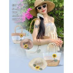 set túi cói, nón cói handmade hoa hướng dương thoáng khí, bền nhẹ cho nữ xu hướng 2026