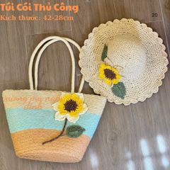 Set túi cói bện size to, nón cói handmade hoa hướng dương có khoá kéo, nón cói thủ công thoáng mát phù hợp mọi hoàn cảnh