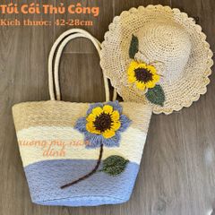 Set túi cói bện size to, nón cói handmade hoa hướng dương có khoá kéo, nón cói thủ công thoáng mát phù hợp mọi hoàn cảnh
