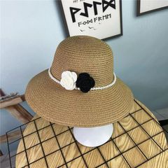 nón cói vành rộng 2 bông hoa trà phong cách cổ điển, trẻ trung che nắng chống tia UV cho nữ đi biển., du lịch