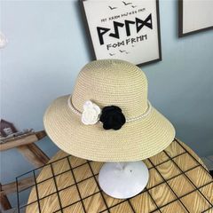nón cói vành rộng 2 bông hoa trà phong cách cổ điển, trẻ trung che nắng chống tia UV cho nữ đi biển., du lịch