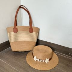  túi cói, nón cói quai da trẻ trung, cá tính có khoá kéo, chất liệu cói mềm phom cứng cáp gập thoải mái