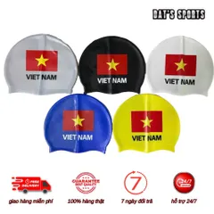 Mũ Bơi In 2 Mặt Lá Cờ Việt Nam - Silicone Chống Thấm, Freesize Cho Người Lớn & Trẻ Em, Độ Đàn Hồi Tốt, Đặc Biệt Cho Bơi Lội