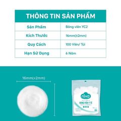 Bông Gòn Viên Tròn Y Tế NIVA YC2 16mm - Gói 100 Viên Dùng Để Chăm Sóc Vết Thương, Bịt Tai Phụ Nữ Sau Sinh