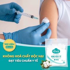 Bông Gòn Viên Tròn Y Tế NIVA YC2 16mm - Gói 100 Viên Dùng Để Chăm Sóc Vết Thương, Bịt Tai Phụ Nữ Sau Sinh
