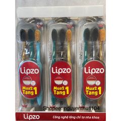 Combo 3 Bàn Chải Đánh Răng Lipzo Ruby Charcoal Cho Răng Nhạy Cảm - Công Nghệ Than Hoạt Tính Kháng Khuẩn Siêu Mềm