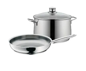 Bộ Nồi Chảo WMF Diadem Plus 2 Món - Inox 18/10 Chịu Nhiệt Tốt, Dùng Cho Mọi Loại Bếp, Nắp Thủy Tinh Chắc Chắn