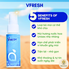 Xịt khử mùi Vfresh Organic Unisex - Khử mùi hiệu quả, hương thơm nhẹ nhàng, không gây ố áo, sản phẩm an toàn cho da nhạy cảm