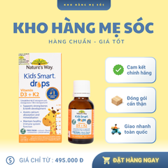 Vitamin D3 + K2 Nature's Way Kids Smart Drops 11ml - Nhỏ giọt hỗ trợ Canxi cho trẻ sơ sinh, phát triển xương khỏe mạnh, không màu, không mùi.