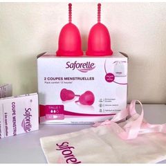 Cốc Nguyệt San Saforelle - Bộ 2 Cốc Silicone An Toàn, Dễ Dàng Sử Dụng - Giúp Giảm Cảm Giác Khó Chịu Khi Có Kinh Nguyệt