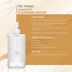 Nước Tẩy Trang Chacott Cleansing Water 500ml - Giải Pháp Tẩy Trang Hoàn Hảo, Dưỡng Ẩm, Dành Cho Da Nhạy Cảm, Trang Điểm Chai Lì