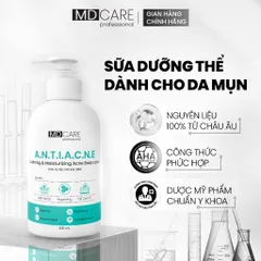 Sữa Dưỡng Thể MD CARE Chống Mụn - Dưỡng Ẩm Với 8% Azeclair & 5% Niacinamide 200ml, Giúp Làm Dịu Da Mụn, Trị Mụn Lưng Ngực