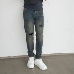 Quần Jean Nam Slimfit Màu Rêu Rách Vintage - Quần Co Giãn 4 Chiều Dáng Skinny Có Túi Thời Trang Cao Cấp
