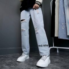 Quần Jean Baggy Nam Rách Gối Màu Xanh Trắng Nhạt - Thời Trang Cao Cấp, Dáng Suông, Phong Cách Trẻ Trung, Mã 050 Pon.mens