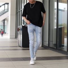 Quần Jean Nam Rách Gối Slimfit Màu Xanh Nhạt Chất Bò Co Giãn Tốt 5679 - Thời Trang Nam Hiện Đại, Phong Cách Trẻ Trung