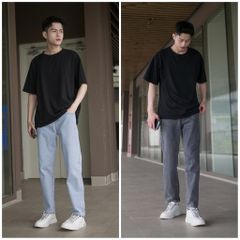 Quần Jean Nam Baggy Rách Gối Unisex Ống Suông Màu Xanh Xám - Thời Trang Đẹp Giá Rẻ Pon.mens