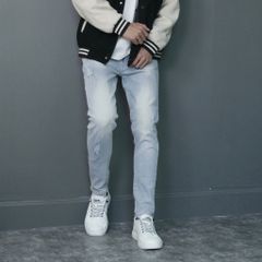 Quần Jeans Nam Xanh Nhạt Rách Xước Slimfit Denim Dáng Ôm Co Giãn - Thời Trang Hiện Đại, Mẫu 0001 0003 Pon.mens