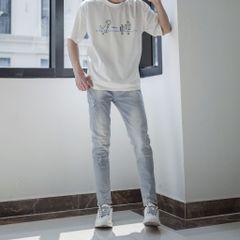 Quần Jean Rách Gối Nam Slimfit Co Giãn Màu Xanh Nhạt Pon.mens - Chất Denim 98% Cotton, Phong Cách Thời Trang Thể Hiện Ấn Tượng