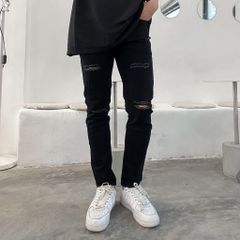 Quần Jean Đen Nam Slimfit Skinny Muối Tiêu - Chất Bò Co Giãn Cao Cấp, Dáng Ôm Thời Trang, VNXK Pon.mens