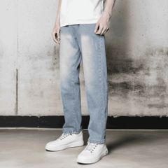 Quần Jean Baggy Ống Suông Nam Nữ Màu Xanh Trơn Rách Xước Co Túi - Thời Trang Năng Đ động Menwears Pon.mens