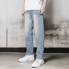 Quần Jean Baggy Ống Suông Nam Nữ Màu Xanh Trơn Rách Xước Co Túi - Thời Trang Năng Đ động Menwears Pon.mens