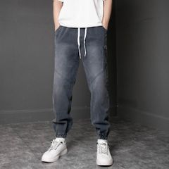 Quần Jean Jogger Nam Màu Xám Đen Bó Gấu Lưng Chun - Thời Trang Nam Thoải Mái, 100% Cotton, 4 Túi Tiện Lợi