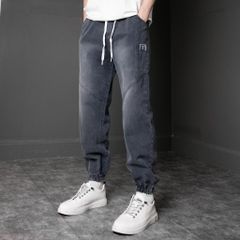 Quần Jean Jogger Nam Màu Xám Đen Bó Gấu Lưng Chun - Thời Trang Nam Thoải Mái, 100% Cotton, 4 Túi Tiện Lợi