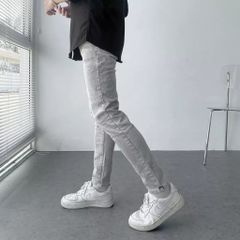 Quần Jean Nam Xám Ghi Rách Co Giãn 4 Chiều Chất Bò Denim - Dáng Slimfit Skinny Thời Trang Pon.mens