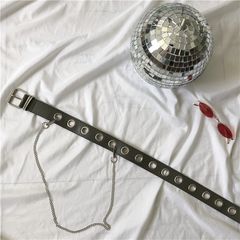 Thắt Lưng Da PU Đen Thời Trang Nam Nữ - Dây Nịt Trẻ Trung Lỗ To Trang Trí Dây Chain 105cm, Kiểu Khóa Kim Sang Trọng