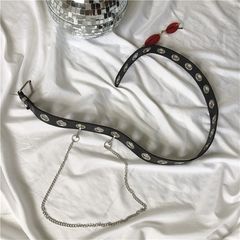 Thắt Lưng Da PU Đen Thời Trang Nam Nữ - Dây Nịt Trẻ Trung Lỗ To Trang Trí Dây Chain 105cm, Kiểu Khóa Kim Sang Trọng