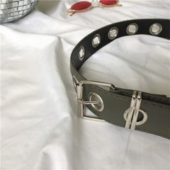 Thắt Lưng Da PU Đen Thời Trang Nam Nữ - Dây Nịt Trẻ Trung Lỗ To Trang Trí Dây Chain 105cm, Kiểu Khóa Kim Sang Trọng