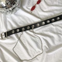 Thắt Lưng Da PU Đen Thời Trang Nam Nữ - Dây Nịt Trẻ Trung Lỗ To Trang Trí Dây Chain 105cm, Kiểu Khóa Kim Sang Trọng