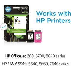 Mực Máy In HP 62 Đen, Ba màu [2 hộp] | Hoạt động với HP ENVY 5540, 5640, 5660, 7640 Series...