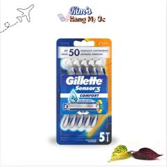 Set 8 Dao Cạo Râu Gillette Sensor 3 Comfort - Dao Cạo 3 Lưỡi Titanium, Kiểm Soát Cao Su, Lướt Mượt, An Toàn Cho Da