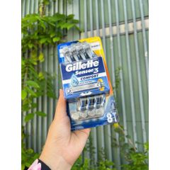 Set 8 Dao Cạo Râu Gillette Sensor 3 Comfort - Dao Cạo 3 Lưỡi Titanium, Kiểm Soát Cao Su, Lướt Mượt, An Toàn Cho Da
