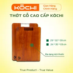 Thớt gỗ xà cừ KŌCHI cao cấp hình chữ nhật tay cầm Inox - An toàn, tự nhiên, kháng khuẩn, không hóa chất độc hại, bền đẹp cho nhà bếp