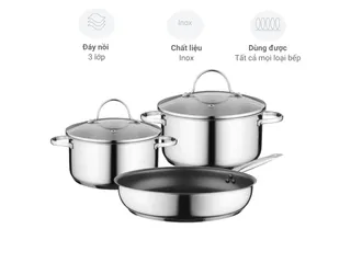 Bộ nồi inox Bosch HEZ9SE030 3 món - Nồi & Chảo Chống Dính Chất Lượng Cao An Toàn Dễ Vệ Sinh, Phù Hợp Mọi Loại Bếp