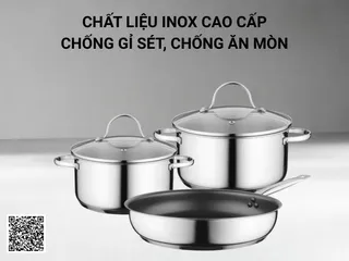 Bộ nồi inox Bosch HEZ9SE030 3 món - Nồi & Chảo Chống Dính Chất Lượng Cao An Toàn Dễ Vệ Sinh, Phù Hợp Mọi Loại Bếp