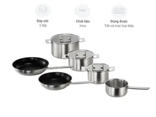 Bộ Nồi Inox Bosch HEZ9SE060 - 6 Món Chống Rỉ, 3 Lớp Siêu Bền, Phù Hợp Mọi Loại Bếp, Chảo Chống Dính, Sản Xuất Tại Đức
